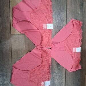 Auden Women's Lace Waistband Bikini/Hipster Panties Pink/Coral  Lot of 3 L